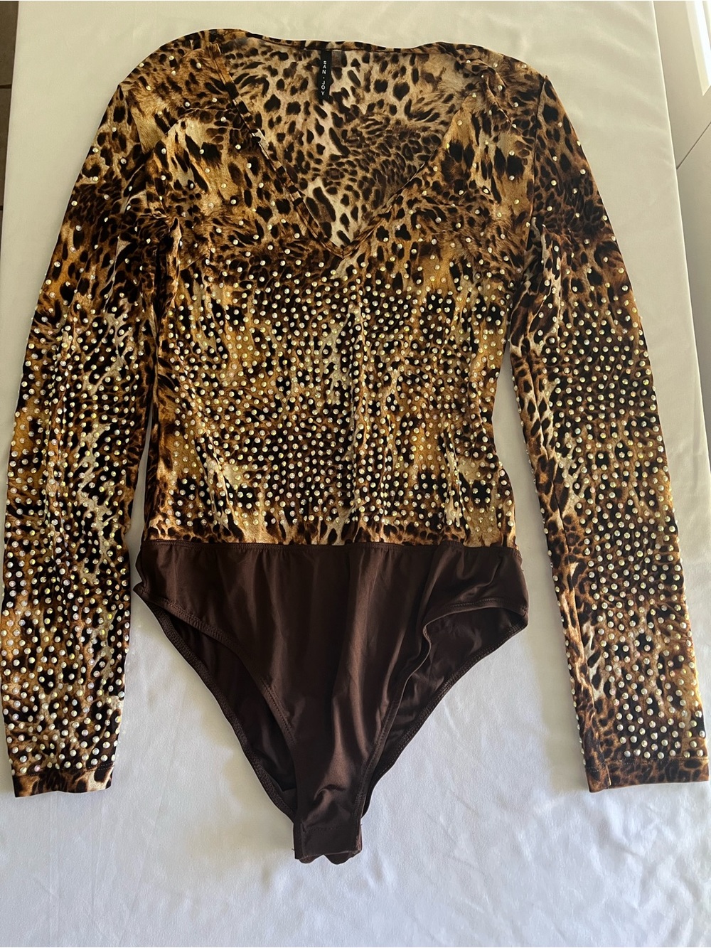 San Joy Leopard Rhinestone Bodysuit Large